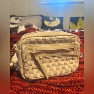 Elegant Cream Woven Crossbody Bag